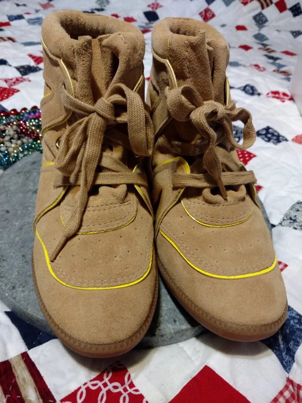 SCHUTZ Sneaker City Saint Bridget Wedge Sneakers Camurco Carmel Size 10B Y2K